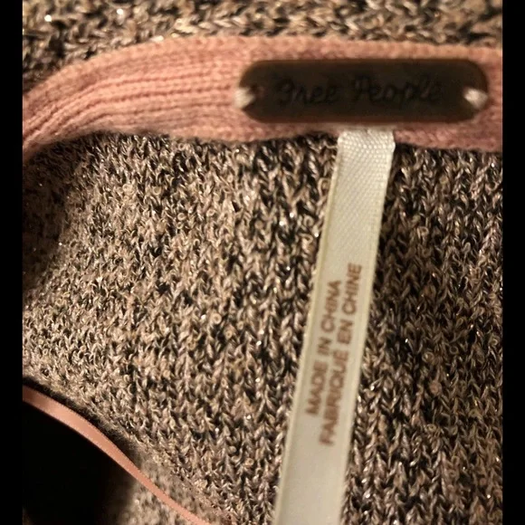 FREE PEOPLE Sweater GOING FOR THE GOLD Rose Pink & Glitter Gold Faux Wrap SZ XS - Picture 5 of 15